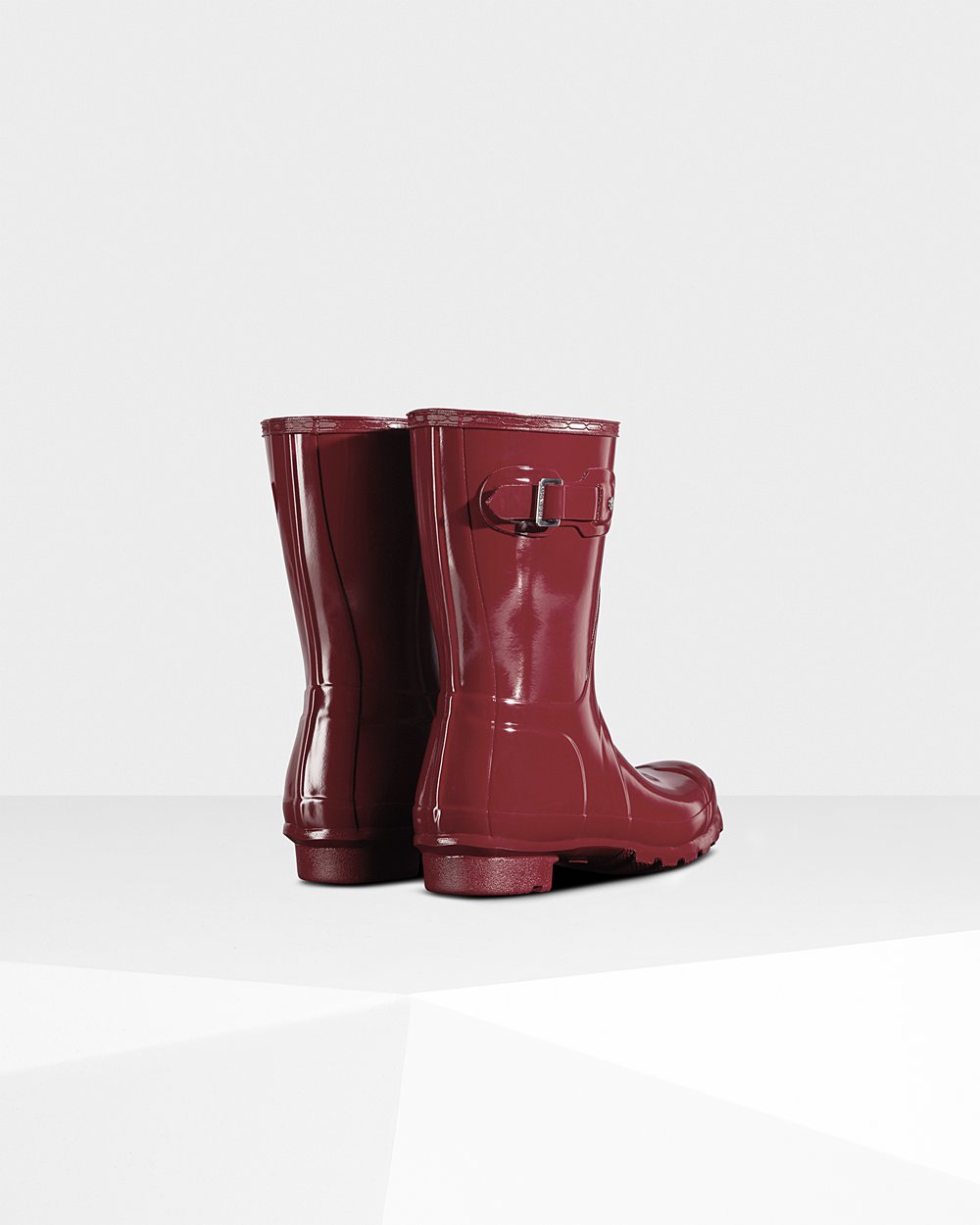 Bottes Courtes de Pluie Hunter Original Gloss Femme Grise Rouge NRDSEML-15